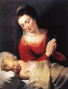 RUBENS, Pieter Pauwel Virgin in Adoration before the Christ Child f oil